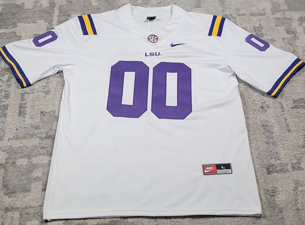 Nike Team LSU Tigers SEC White&Purple Embroidered 00 Unisex Jersey Size Large